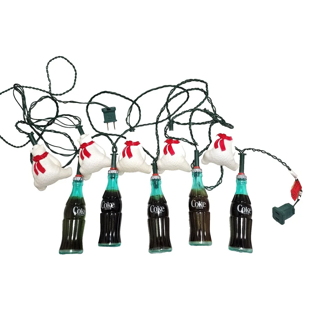 Coca Cola Light String Christmas With Coke Bottles & Polar Bears Used